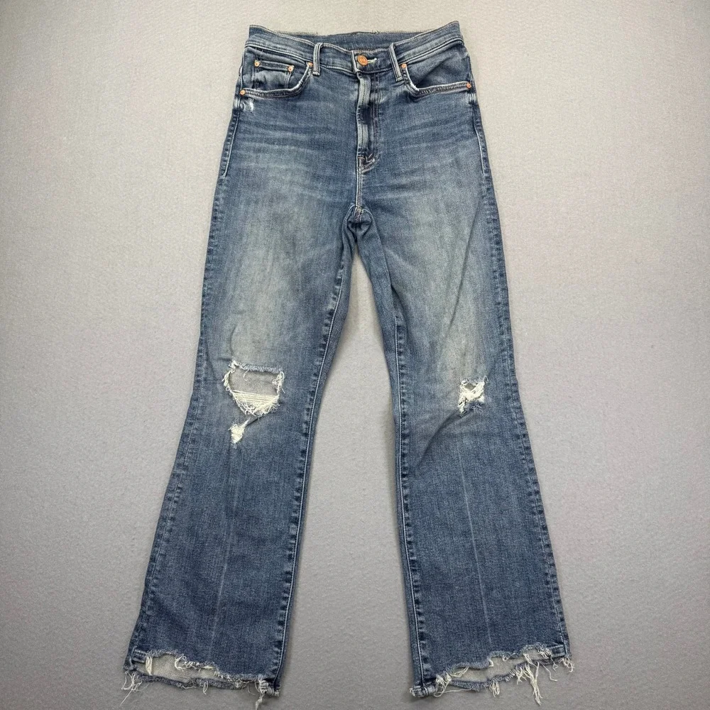 MOTHER The Insider Crop‎ Step Chew Jeans Dancing On Coals Blue Distressed 26
